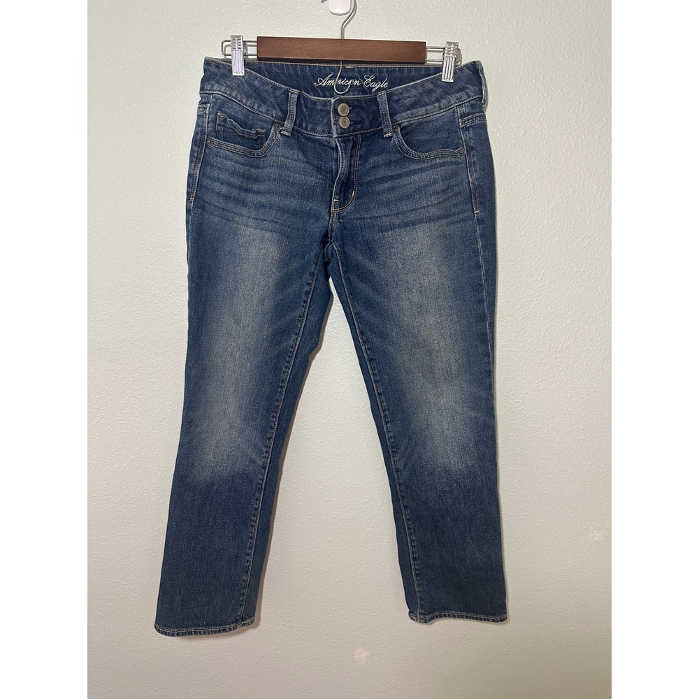 American Eagle Crop Womens Stretch Blue Jeans Medium Wash Size 6 Regular